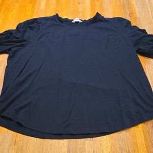 Time and Tru Women 3XL (22) Solid Black Half Ruffle Scrunch Sleeve Stretch Shirt